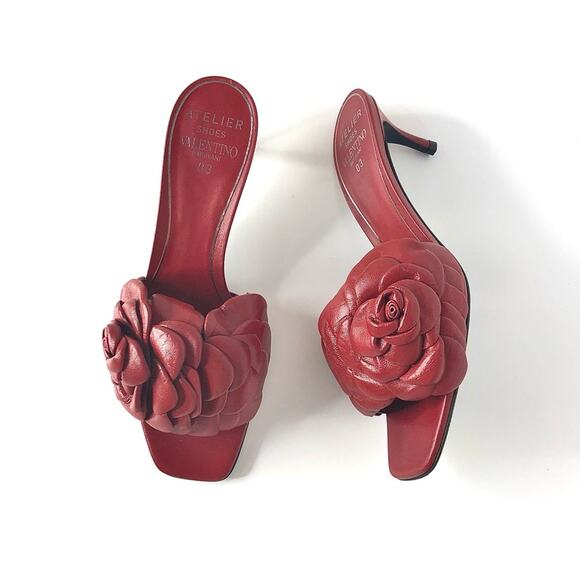 Valentino Garavani Shoes - NEW Valentino Garavani Atelier 03 Rose Edition Red Leather Slip On Mules 38